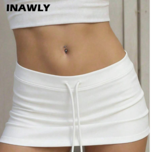 Drawstring Low Waist Basic Skirt Pants